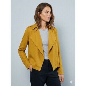 Zara Basic Mustard Yellow Waterfall Drape Front Jacket Size S Open Blazer Office